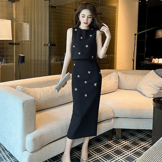 【Set】タンクトップ+スリットスカート2点セット  W11775