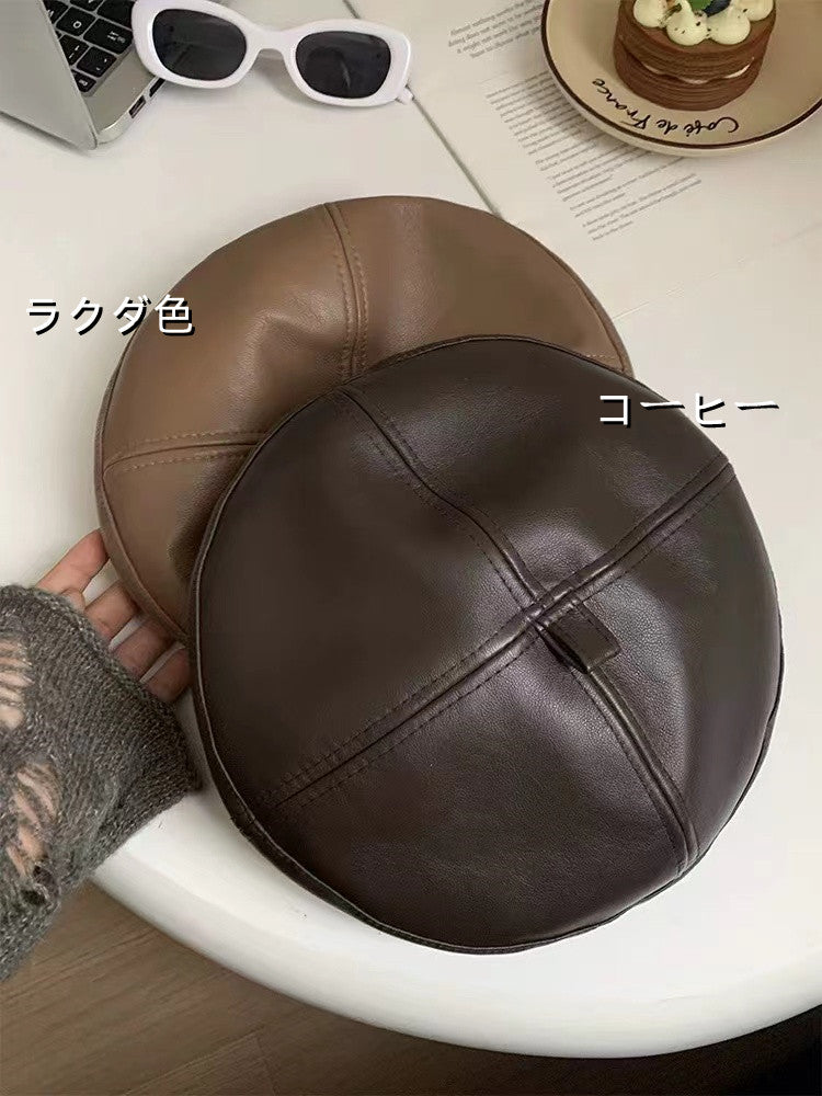 【雑貨】レトロ風PUベレー帽 W13503