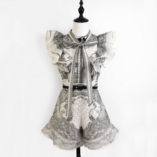 【Set】フリルブラウス×ショートパンツセット N3072