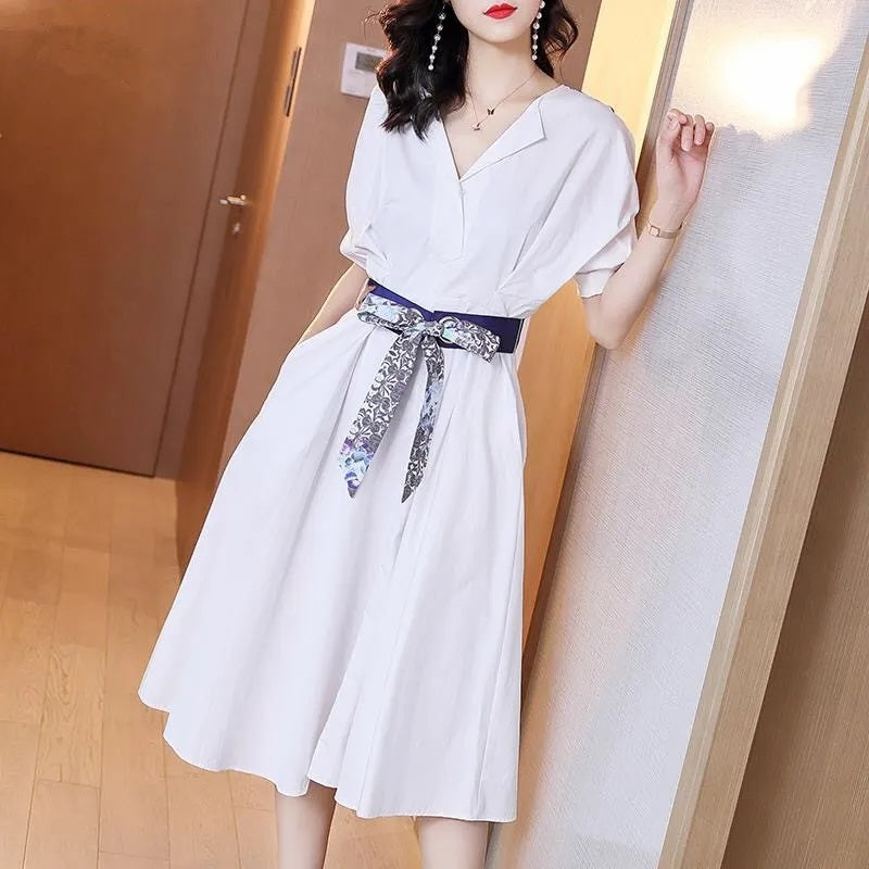【Dress】今季マストバイ~韓国ファッション人気バック花柄OL通勤シャツワンピース W-1121