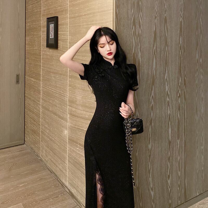 【dress】美人度アップ!韓国系スリットセクシーレースガーリッシュチャイナドレス