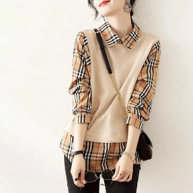 【Tops】フェイクレイヤードシャツ W13811
