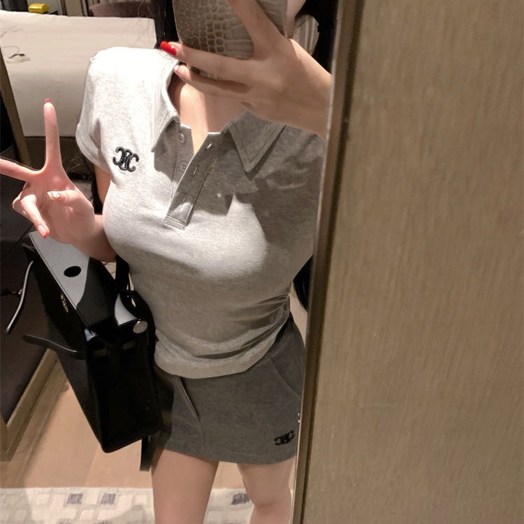 【Set】刺繡ロゴTシャツ+ショートパンツ2点セット T01481