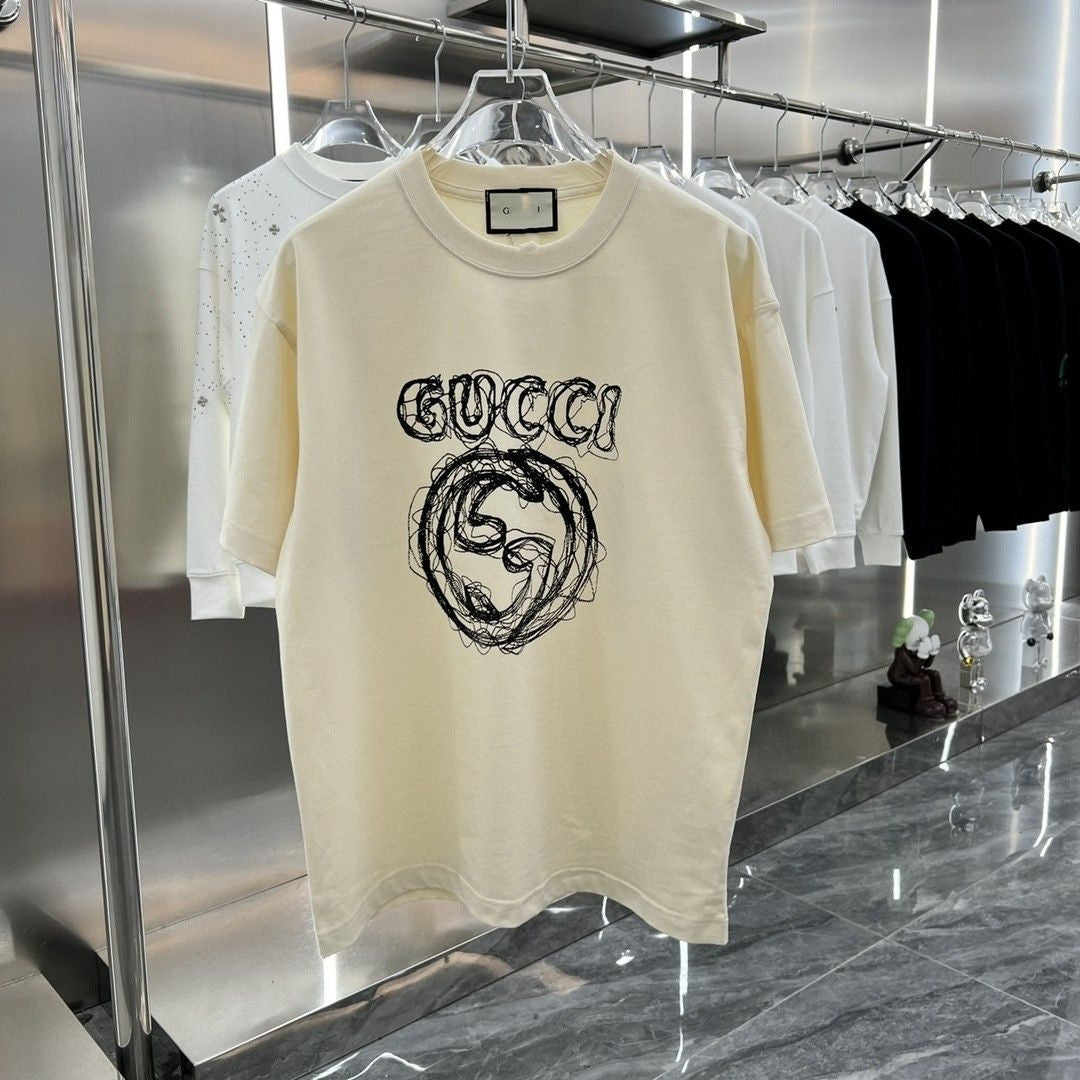 【Tops】プリントラウンドネックルーズレターTシャツ T01525