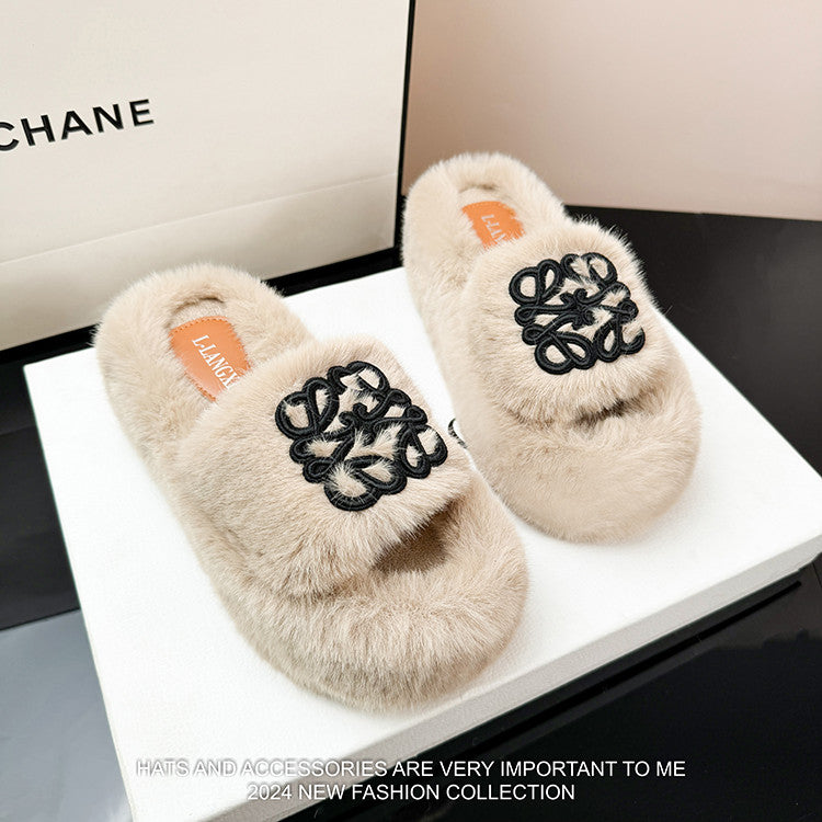 【Shoes】3色選択可ファースリッパ W13761