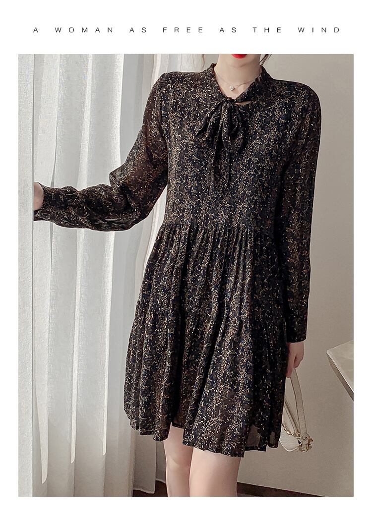 【dress】美人度アップ韓国系スウィート森ガールリボン花柄シフォンスカート