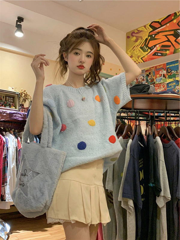 【Tops】可愛いドット柄ニット W13286