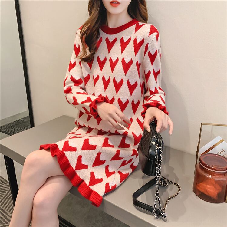 【dress】エレガント気質満点ラウンドネックニットワンピース