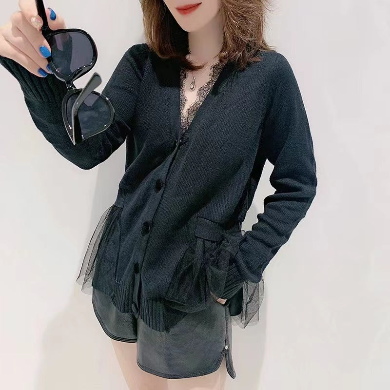 【Outer】新入荷~レース切替カーディガン W10359