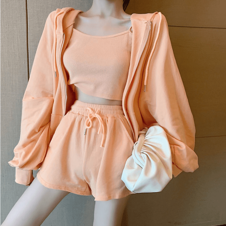 【Roomwear】ルームウェア部屋着bigシルエットパーカー + キャミソール + ショートパンツ Z-2405