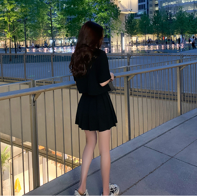 【Set】韓国ファッション学園風可愛い3点セット 半袖スーツ + キャミソール +ミニ丈プリーツスカート Z-3136