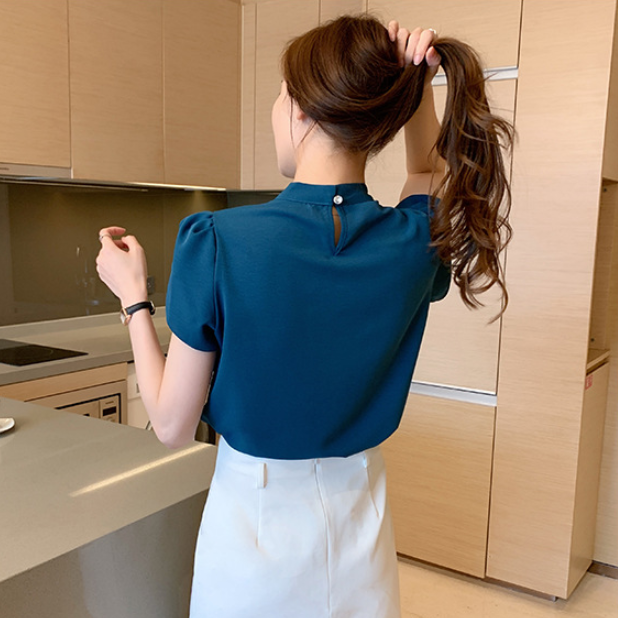 【Tops】おしゃれ度満点~レディースOL通勤ボダン付きシフォンブラウス2色選択可 Z-3440