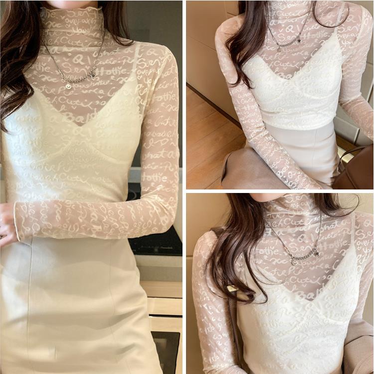 【Tops】新入荷~人気アルファベットジャカード透け感レースブラウス春夏秋全3色展開 Z-3911