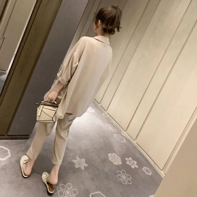 【Set】大活躍間違いなし!レディースファッション無地通勤2点セットテーラードジャケット+パンツR-0342