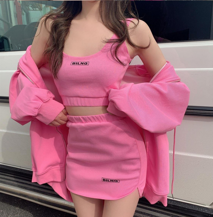 【Roomwear】レディース定番春秋3点セットフード付きパーカー+タンクトップ+ショートスカート W-2090