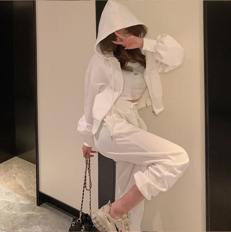 【Set】新入荷~3点セットジップパーカー + キャミソール+パンツ W-2093