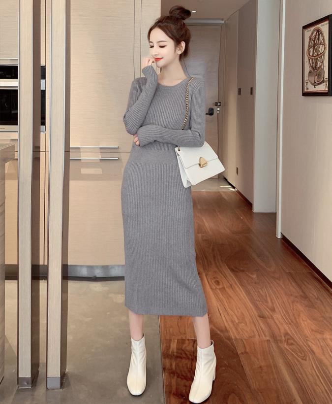 【Set】可愛い🐇ウサギプリント付きニットベスト +ロング丈ニットワンピース秋冬重ね着2点セット Z-4455