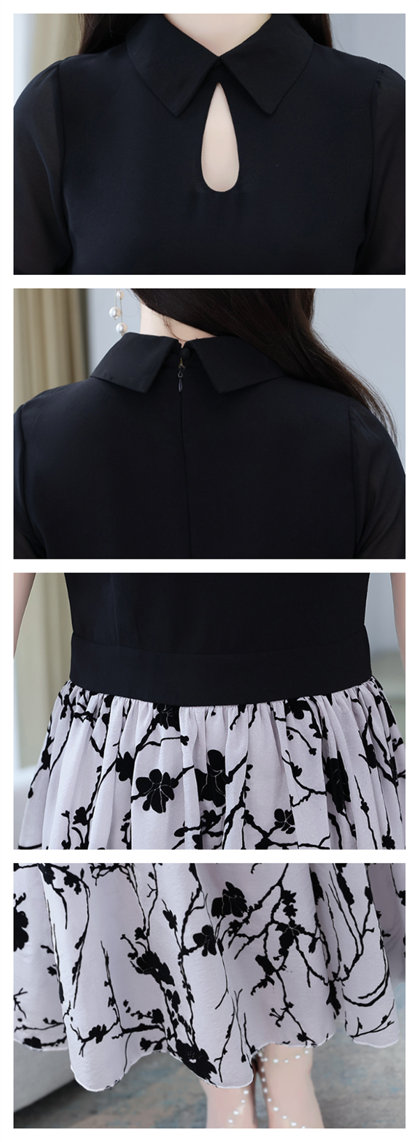 【Dress】超人気商品~オシャレ切替半袖ロング丈シャツワンピース体型カバー W-6658