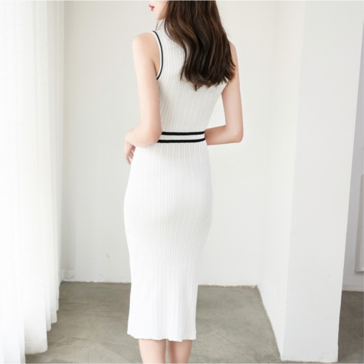 【Dress】2色展開~フェミニン配色Aライン夏ニットワンピース Z-5499