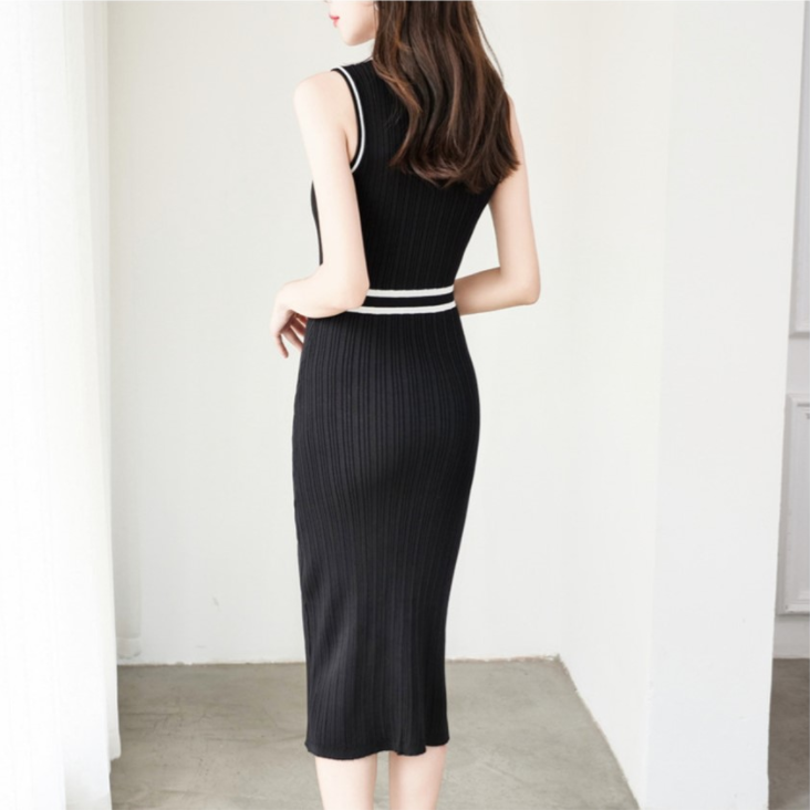 【Dress】2色展開~フェミニン配色Aライン夏ニットワンピース Z-5499