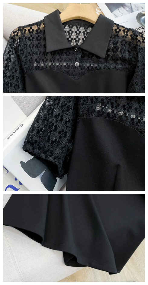 【Dress】2色選択可~人気レース切り替え半袖シャツワンピース W7010