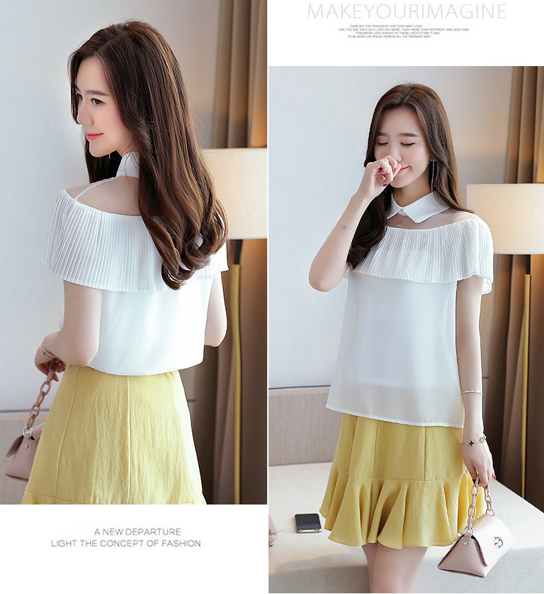 【Tops】人気オフショルダー無地チュール切替夏ブラウス Z-5679