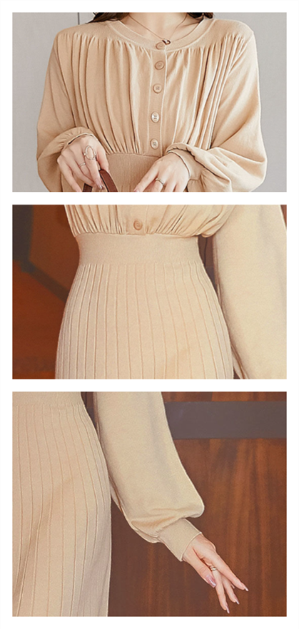 【Dress】早い者勝ち~長袖チュール切り替えニットワンピース W7750