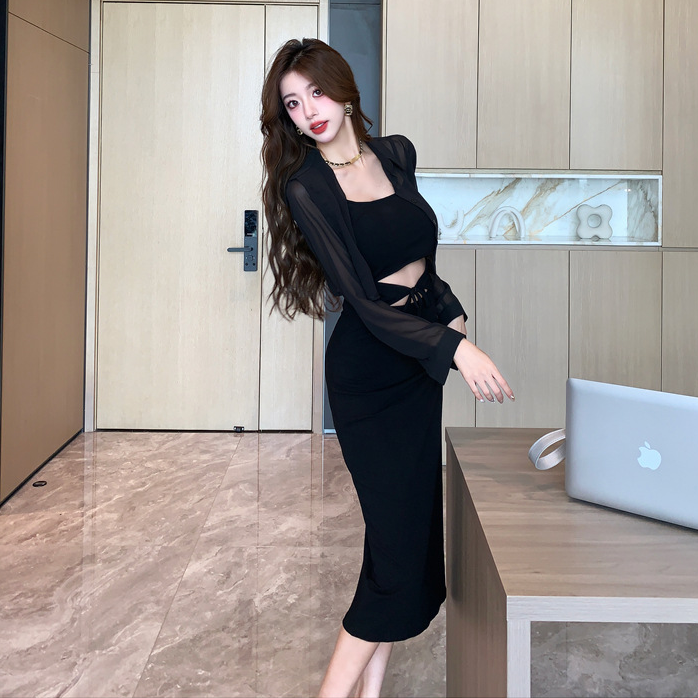 【Set】新作アイテム~フェミニン2点セット 薄手シャツ + キャミワンピ Z-5767