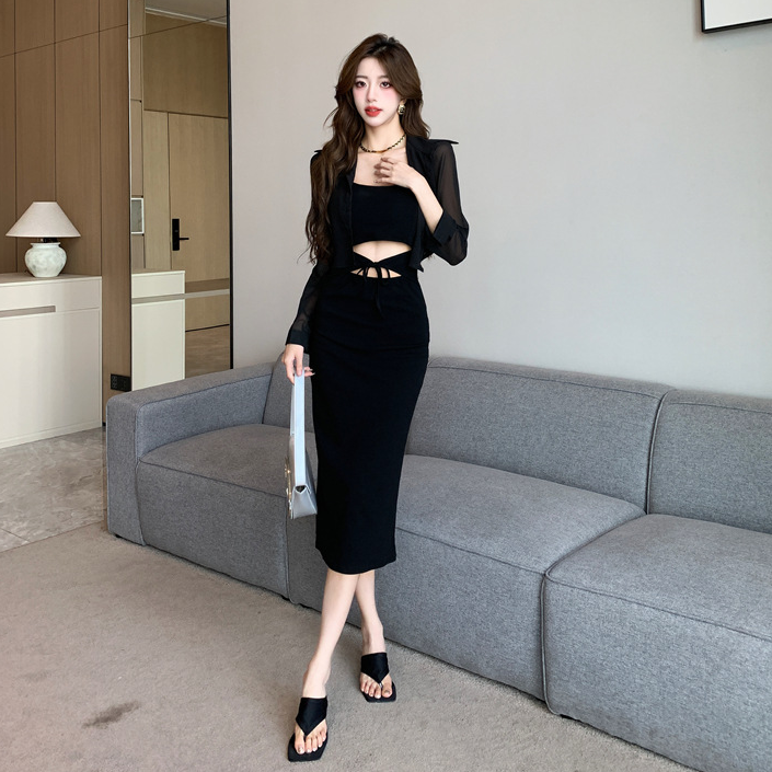 【Set】新作アイテム~フェミニン2点セット 薄手シャツ + キャミワンピ Z-5767