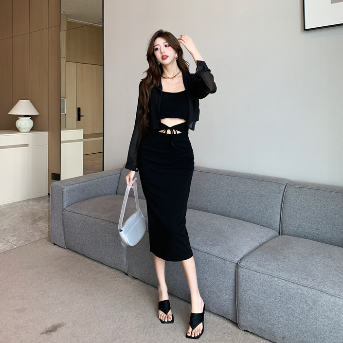 【Set】新作アイテム~フェミニン2点セット 薄手シャツ + キャミワンピ Z-5767