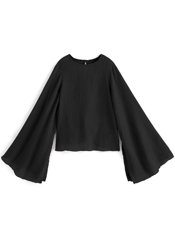 【Tops】袖スリットシアーブラウス W7901