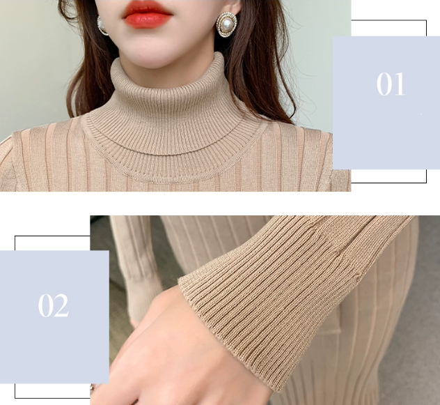 【Dress】ハイネックリボンニットワンピース W7943