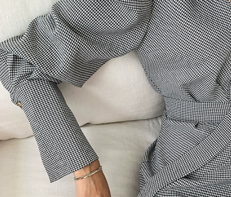 【Dress】チェック柄パフスリーブシャツワンピース W8069