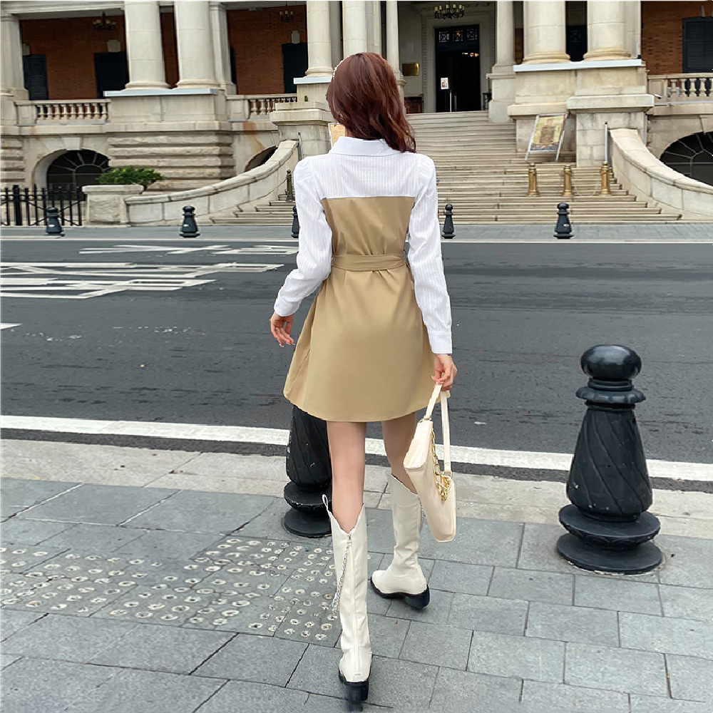 【Dress】切替Aラインシャツワンピース Z-5850