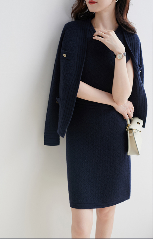 【Set】ニット2点セット カーデ + ワンピース Z-5936