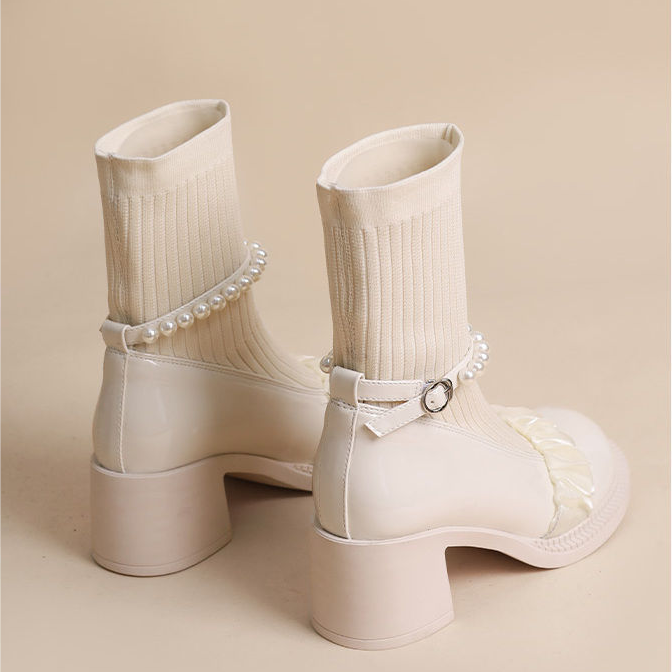 【Shoes】人気ニット切替ショートブーツ Z-5978