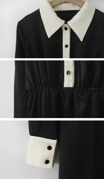 【Dress】配色シャツワンピース W8619