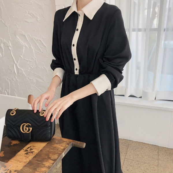 【Dress】配色シャツワンピース W8619