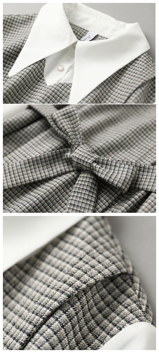 【Dress】新入荷フェイクレイヤードシャツワンピース W8633