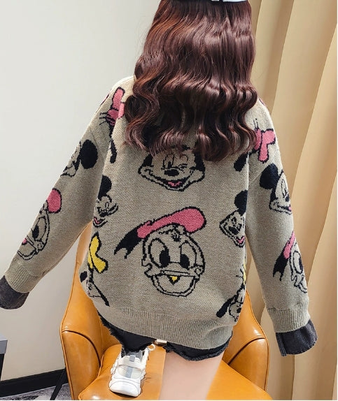 【Tops】新入荷フェイクレイヤードキャラクターセーター W8807