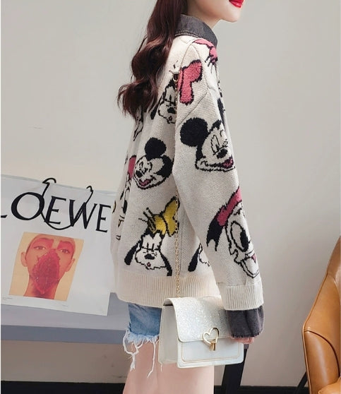 【Tops】新入荷フェイクレイヤードキャラクターセーター W8807