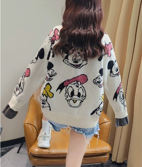 【Tops】新入荷フェイクレイヤードキャラクターセーター W8807