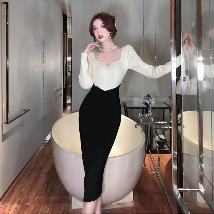 【Dress】新入荷~フェミニン配色ニットワンピース Z-6216