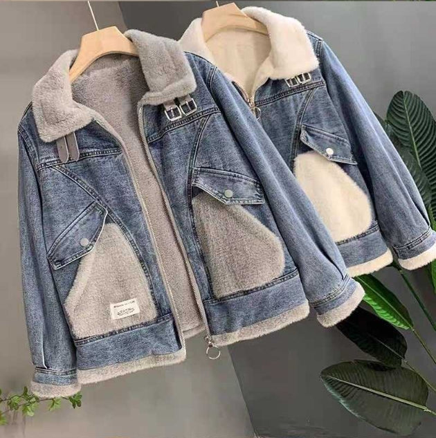 【Outer】2色デニム切替ブルゾンジャケット W9429