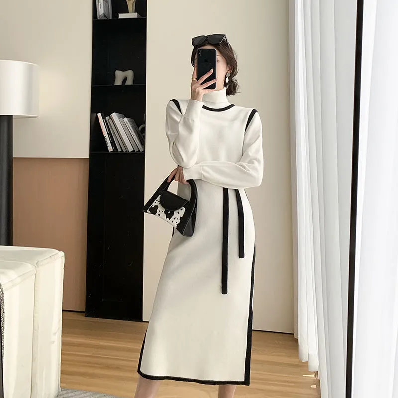 【Dress】フェミニン配色スリット入りワンピース Z-6280