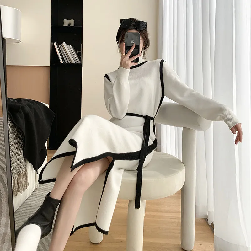 【Dress】フェミニン配色スリット入りワンピース Z-6280