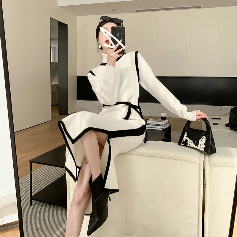 【Dress】フェミニン配色スリット入りワンピース Z-6280