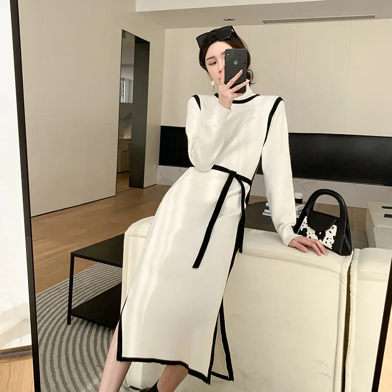 【Dress】フェミニン配色スリット入りワンピース Z-6280