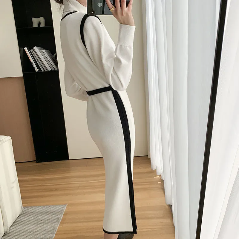 【Dress】フェミニン配色スリット入りワンピース Z-6280