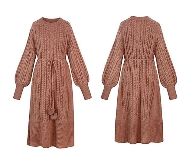 【Dress】ランタンスリーブニットワンピース W9437